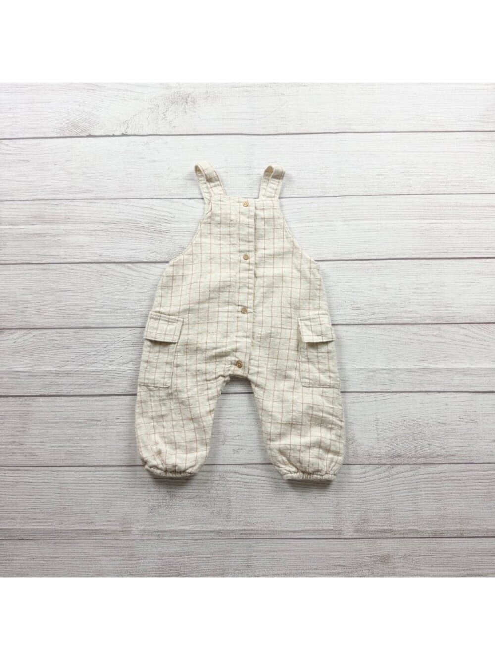 Zara Baby Checkered Overalls Beige Cotton Blend Light Weight Casual 9-12 Months